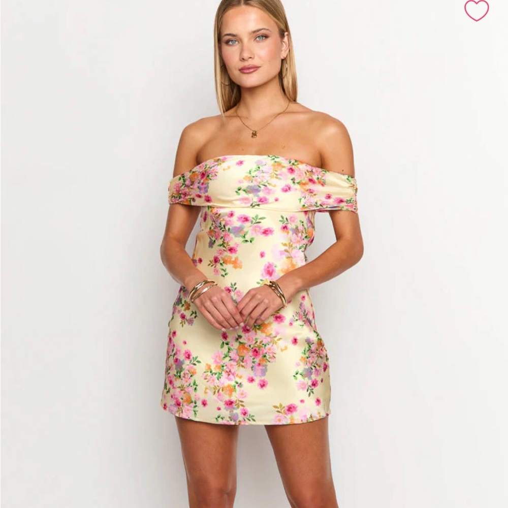 Beginning boutique floral yellow satin mini dress